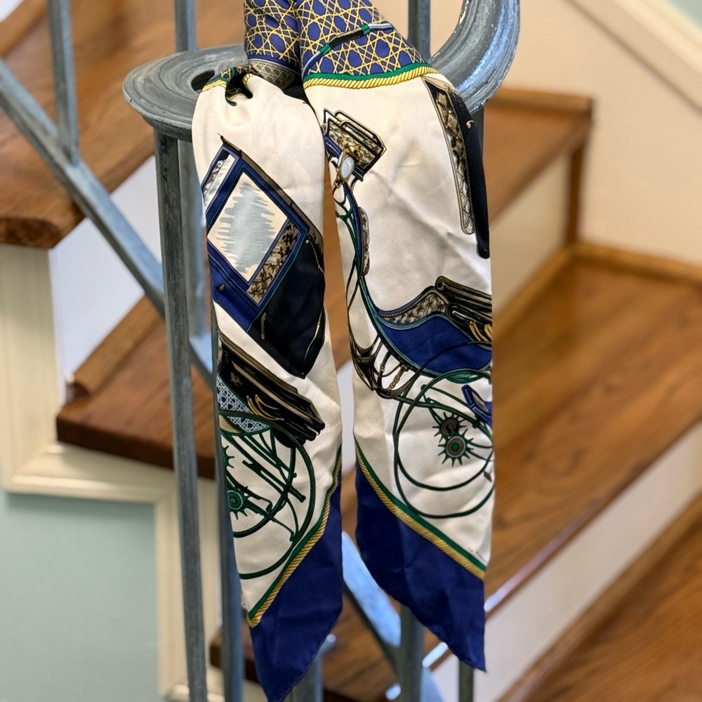 Hermes Elegant Blue and White Silk Scarf